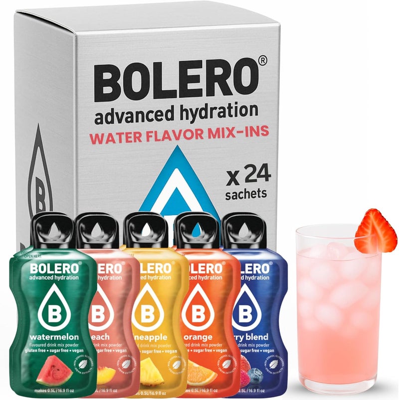 bolero بولييرو مشروبات ماء بنكهة خالية من السكر - مجموعة نكهات فواكه متنوعة، 24 حبة - Image 1